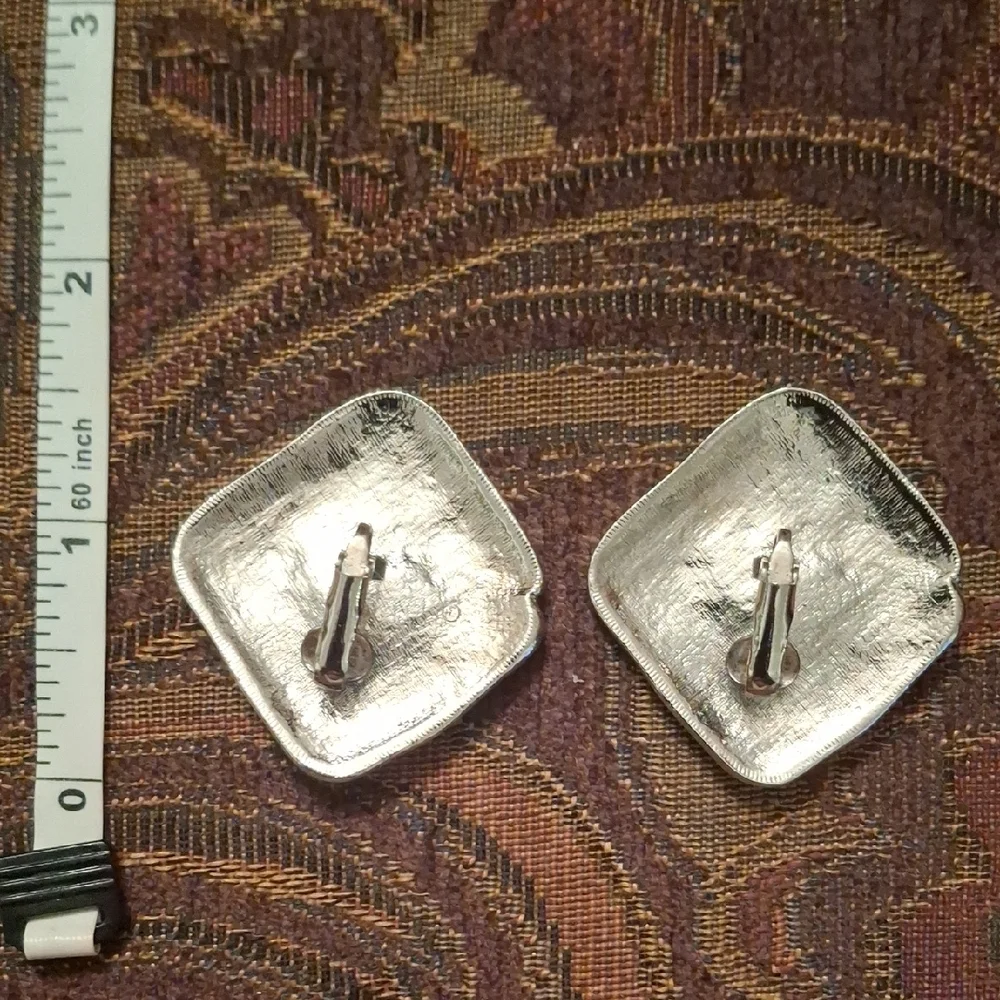 Silver and Cream Geometric Earrings